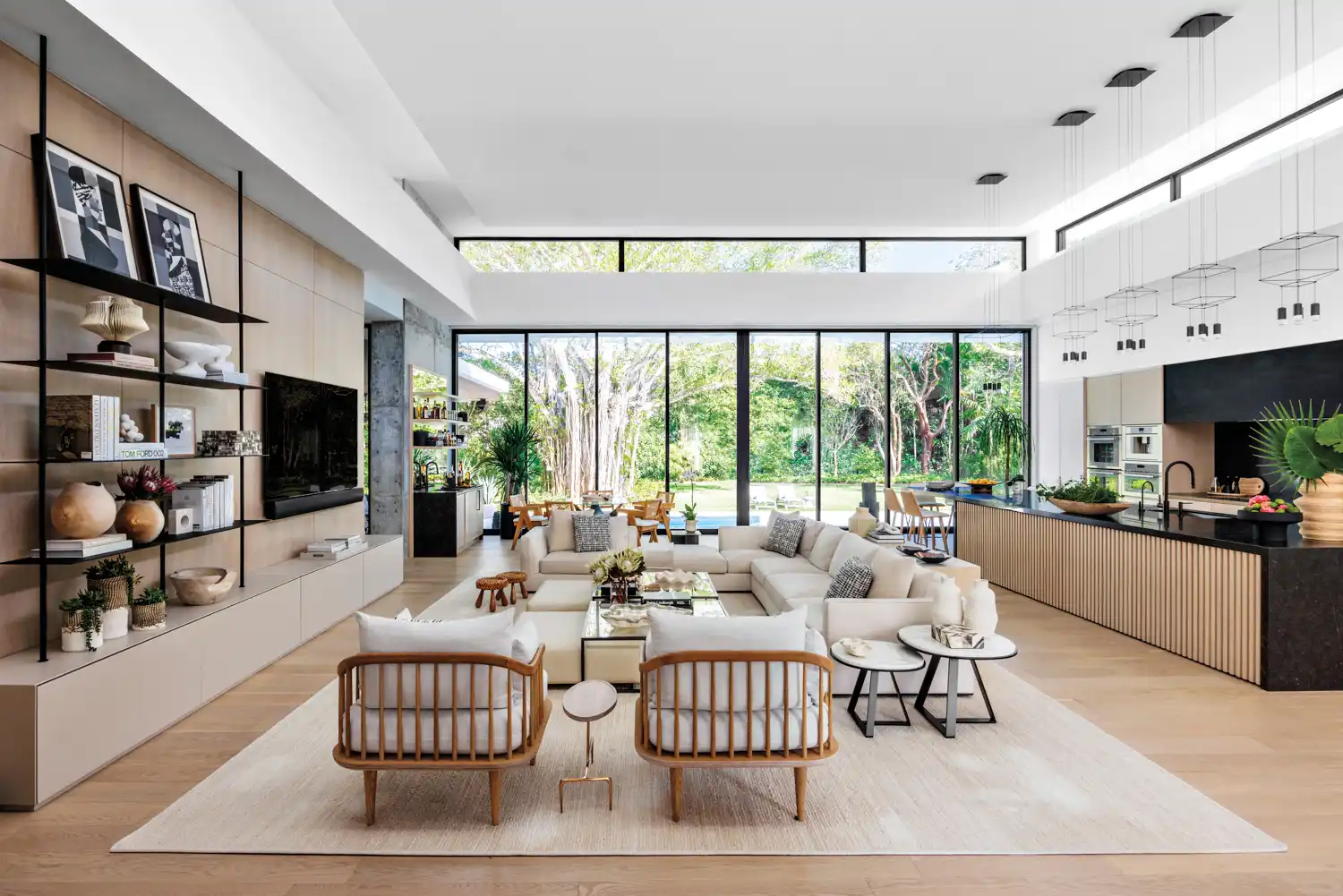 Bright modern living room with a completed feature wall near Northtown in Blaine