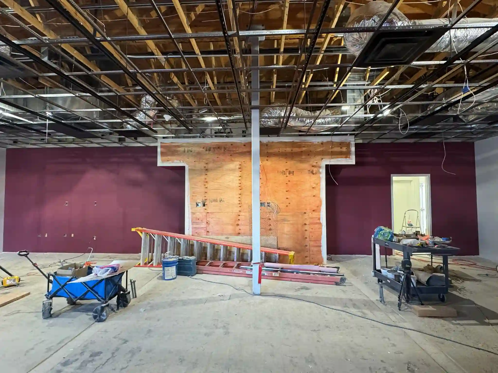Open commercial interior prepared for wallcovering installation near Minneapolis Warehouse District