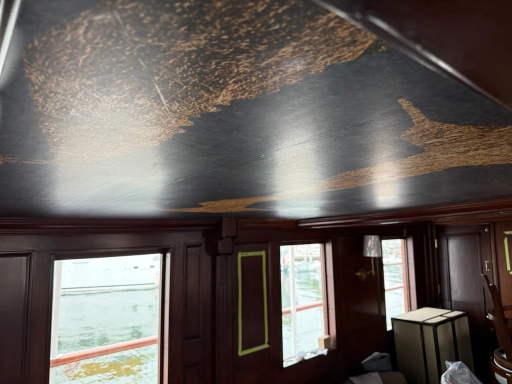 Ornate historic ceiling and wallcovering detail in a St Paul home
