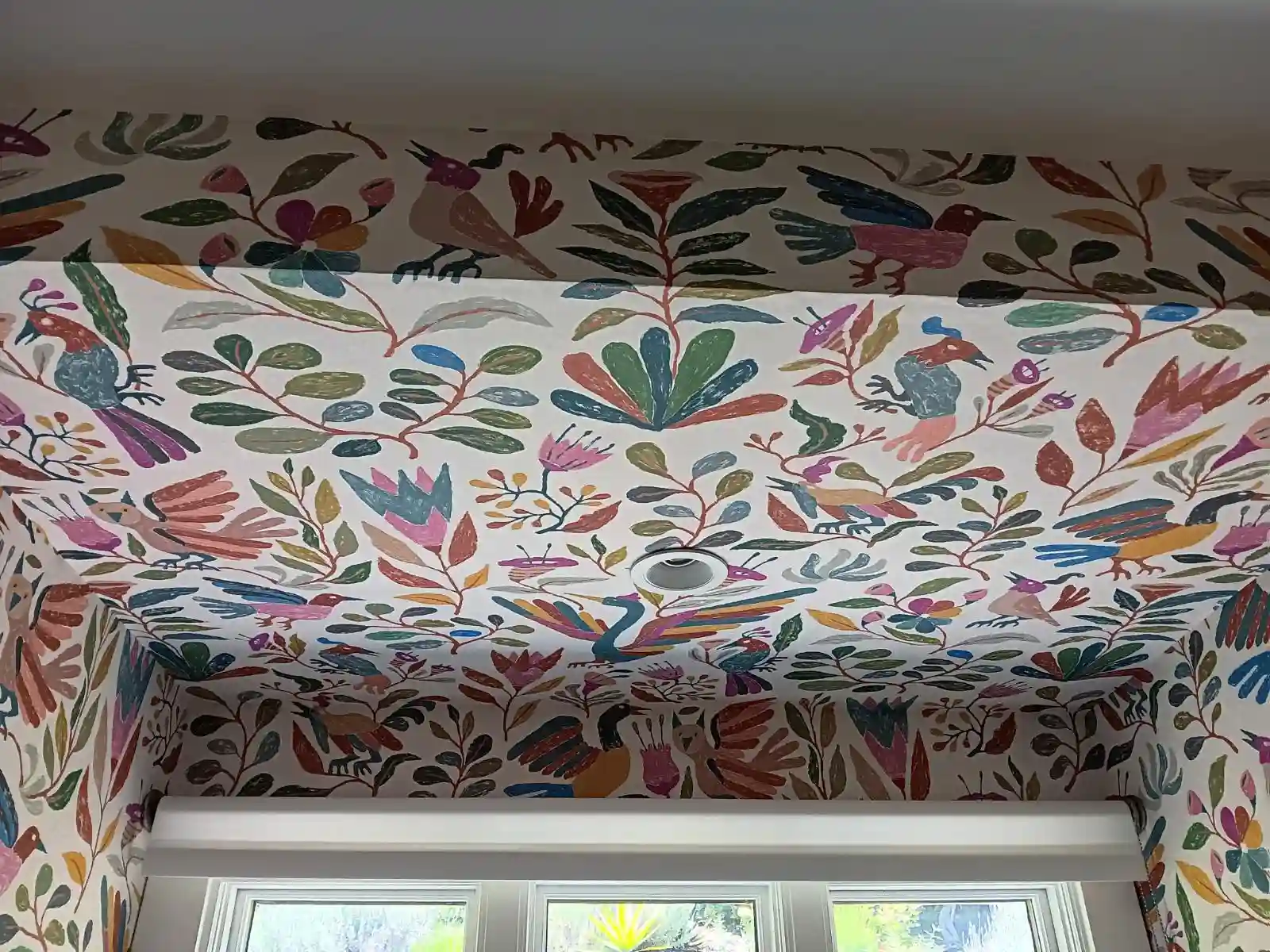 Floral ceiling wallpaper detail in a Minneapolis dining room near Whittier