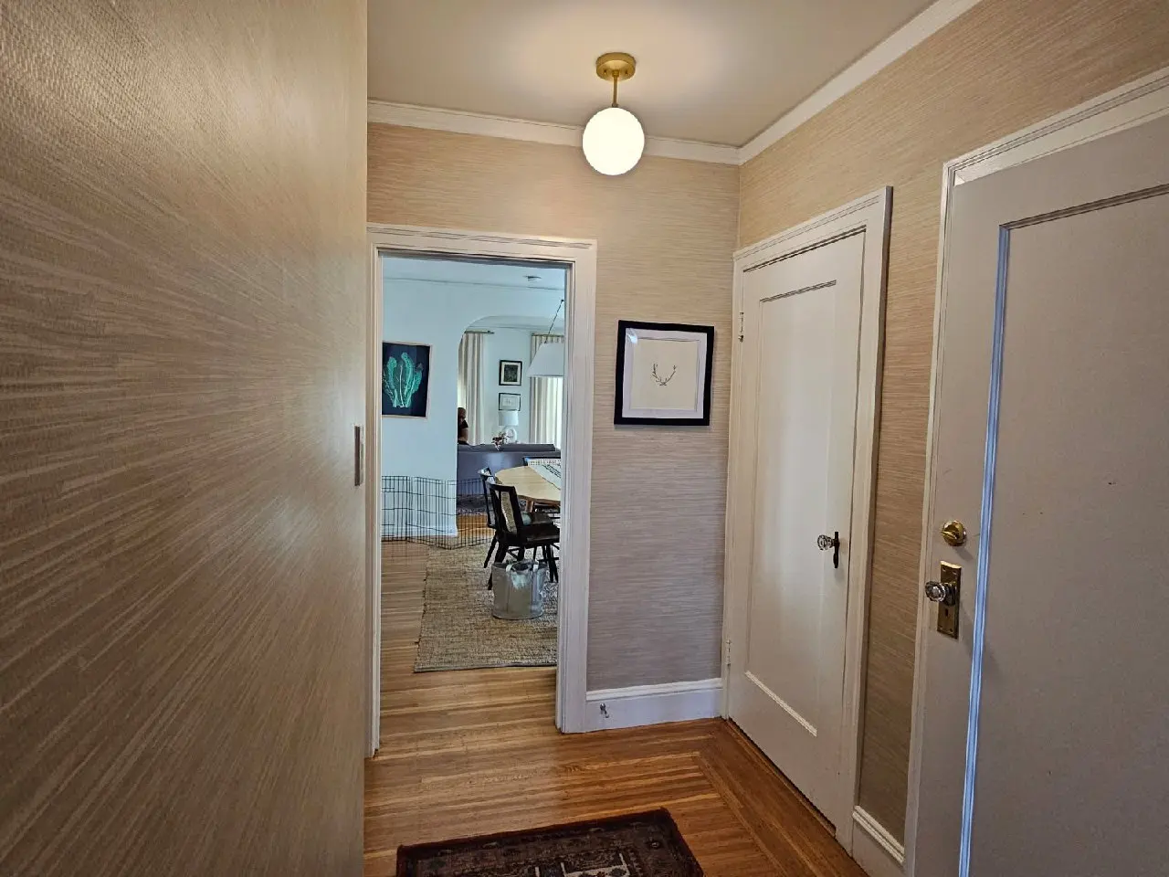 Soft textured hallway wallcovering in a Plymouth residence near Parkers Lake